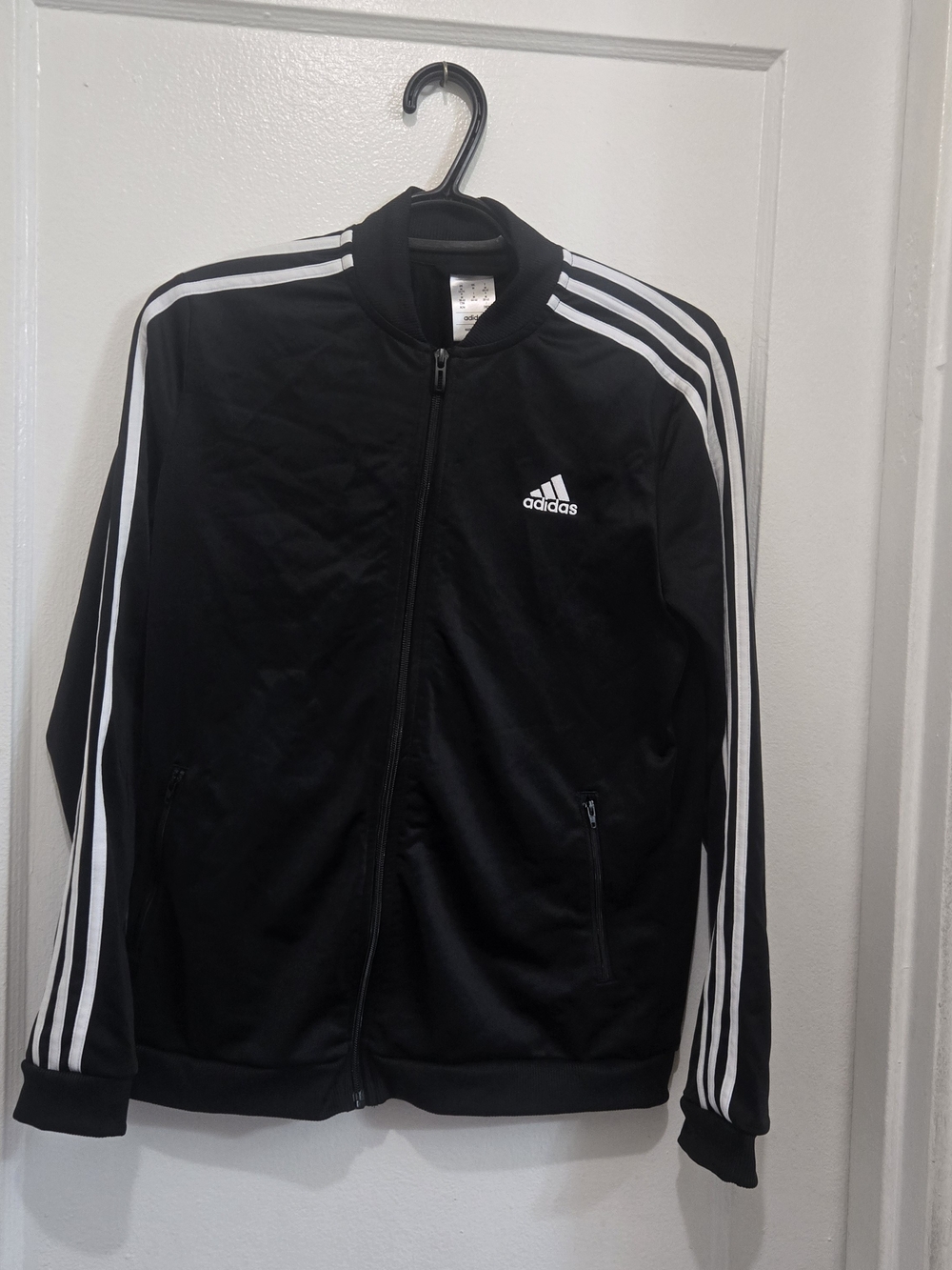 Adidas Universal Black Track Jacket with White Stripes